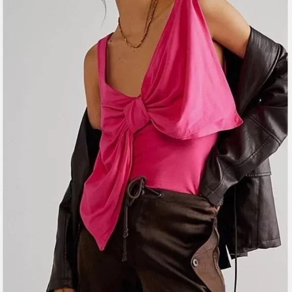 Free People Tops - NWOT Free People Sleeveless Bow Tank Top In Pink Size Medium